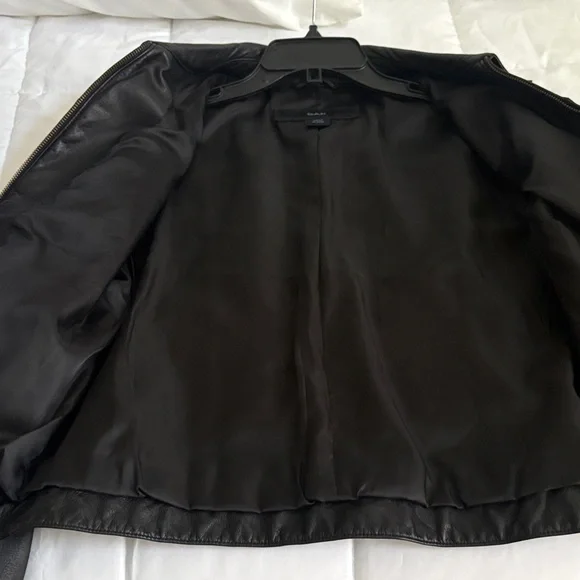GAP Womens Black‎ Leather Jacket L - Picture 7 of 8